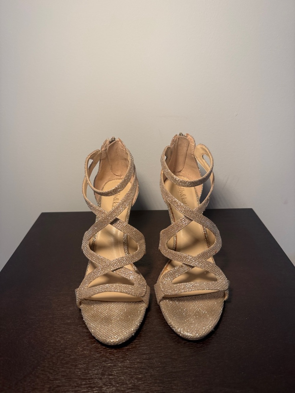 Kelly & Katie Champagne Glitter Strappy High Heel Sandals Women’s Size 9.5